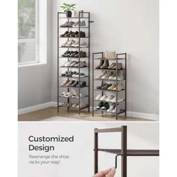 SONGMICS Narrow Shoe Rack, Sturdy 8 Tier Metal Tall Shoe Rack Shelf, Slim Shoe Storage Organizer for Closet Entryway Small Spaces, Vertical Shoe Stand Tower for 18 Pairs Shoes, Easy Assembly, Bronze