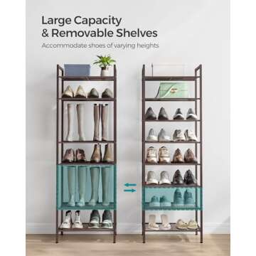 SONGMICS Narrow Shoe Rack, Sturdy 8 Tier Metal Tall Shoe Rack Shelf, Slim Shoe Storage Organizer for Closet Entryway Small Spaces, Vertical Shoe Stand Tower for 18 Pairs Shoes, Easy Assembly, Bronze
