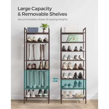 SONGMICS Narrow Shoe Rack, Sturdy 8 Tier Metal Tall Shoe Rack Shelf, Slim Shoe Storage Organizer for Closet Entryway Small Spaces, Vertical Shoe Stand Tower for 18 Pairs Shoes, Easy Assembly, Bronze