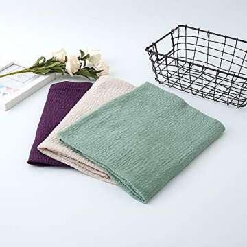 EVQ Lightweight Wrinkle Scarf Women Scarf Shawl for All Season (3pcs Dark Purple+Light Green+Milky White(70.9"x35.5"))