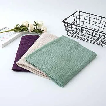 EVQ Lightweight Wrinkle Scarf Women Scarf Shawl for All Season (3pcs Dark Purple+Light Green+Milky White(70.9"x35.5"))