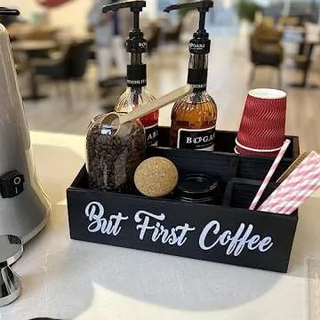 Coffee Station Organizer for Counter,Wood Coffee Pods Holder Storage Basket Coffee Bar Accessories Organizer,Coffee Holder for Coffee Bar Decor, Coffee Lover (Black)