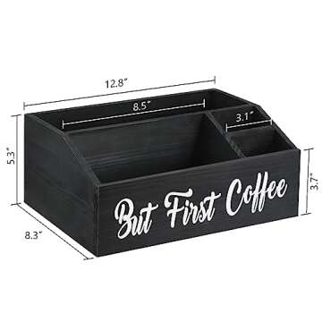 Coffee Station Organizer for Counter,Wood Coffee Pods Holder Storage Basket Coffee Bar Accessories Organizer,Coffee Holder for Coffee Bar Decor, Coffee Lover (Black)