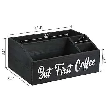 Coffee Station Organizer for Counter,Wood Coffee Pods Holder Storage Basket Coffee Bar Accessories Organizer,Coffee Holder for Coffee Bar Decor, Coffee Lover (Black)