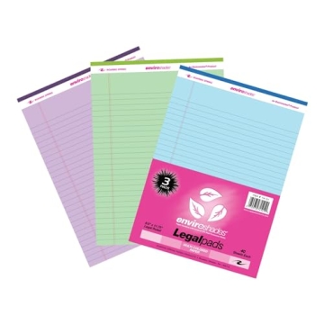 ROARING SPRING Enviroshades Recycled Colored Legal Pads – Eco-Friendly 3-Pack, 40 Sheets, 8.5" x 1...