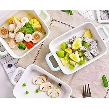 Foraineam 6 Pieces Bakeware Set, White Porcelain Souffle Dishes Creme Brulee Ramekins, 6-1/4 x 4-3/4 inch Rectangular Baking Pans with Double Handles