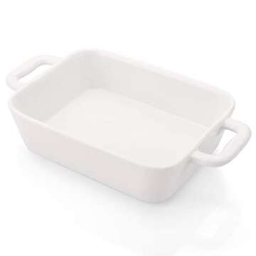 Foraineam 6 Pieces Bakeware Set, White Porcelain Souffle Dishes Creme Brulee Ramekins, 6-1/4 x 4-3/4 inch Rectangular Baking Pans with Double Handles