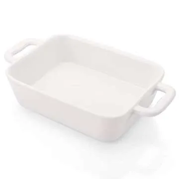 Foraineam 6 Pieces Bakeware Set, White Porcelain Souffle Dishes Creme Brulee Ramekins, 6-1/4 x 4-3/4 inch Rectangular Baking Pans with Double Handles