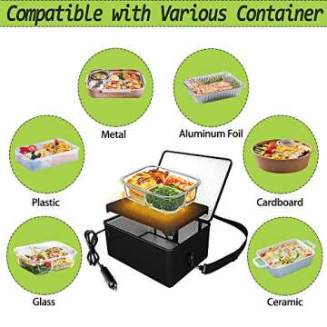 Portable Oven, 12V Car Food Warmer Portable Personal Mini Oven Electric Heated Lunch Box for Meals Reheating & Raw Food Cooking for Road Trip/Camping/Picnic/Family Gathering(Black)