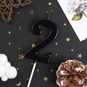 PHD CAKE 2.76 Inch Modern Black 2 Number Birthday Candles, Sleek Design for Cake Decoration