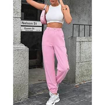 Cargo Jeans for Women Y2k High Waist Flap Pocket Straight Leg Baggy Jeans Fashion Streetwear Medium Pink