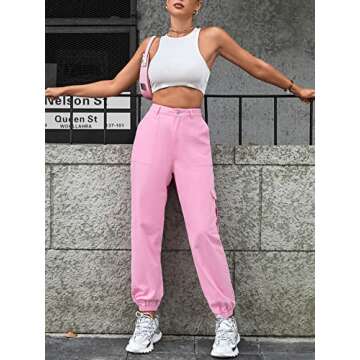 Cargo Jeans for Women Y2k High Waist Flap Pocket Straight Leg Baggy Jeans Fashion Streetwear Medium Pink