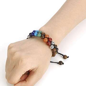 Top Plaza Tiger Eye Stone Bead Chakra Bracelet 7 Chakras Healing Crystals Bracelet Yoga Stone Beads ...