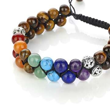 Top Plaza Tiger Eye Stone Bead Chakra Bracelet 7 Chakras Healing Crystals Bracelet Yoga Stone Beads Bracelets Meditation Relax Anxiety Bangle for Womens Mens