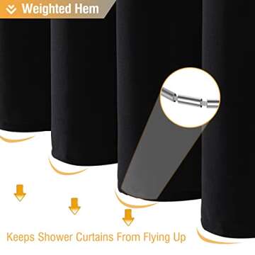 BTTN Black Fabric Shower Curtain - Linen Textured Heavy Duty Cloth Shower Curtain Set with 12 Plastic Hooks, Rust Resistant, Machine Washable, Simple Hotel Spa Luxury Bath Curtains for Bathroom, 72x72