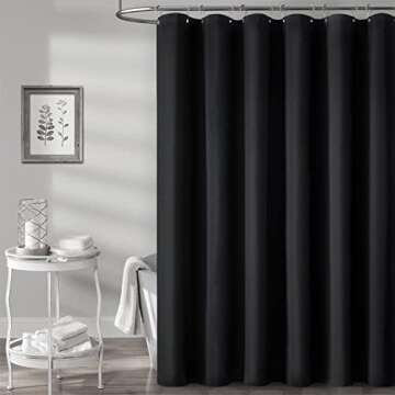 BTTN Black Fabric Shower Curtain - Linen Textured Heavy Duty Cloth Shower Curtain Set with 12 Plastic Hooks, Rust Resistant, Machine Washable, Simple Hotel Spa Luxury Bath Curtains for Bathroom, 72x72