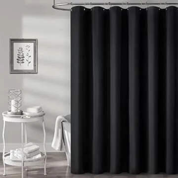 BTTN Black Fabric Shower Curtain - Linen Textured Heavy Duty Cloth Shower Curtain Set with 12 Plastic Hooks, Rust Resistant, Machine Washable, Simple Hotel Spa Luxury Bath Curtains for Bathroom, 72x72