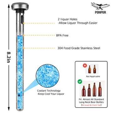PONPUR 2pc Beer Chiller Sticks with 1 Bottle Opener, Christmas Beer Gifts for Men Dad Adult, Cool Bartool Accessories for Chilling, Beer Lover Gift for Anniversary Birthday