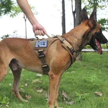 ICEFANG GN8 Tactical Dog Harness with 4X Metal Buckles for Large Sized Dogs,Reflective in Training Walking K9 Vest,No-Pull Front Leash Clip,Adjustable Pet Harness (Brown, Large (Pack of 1))