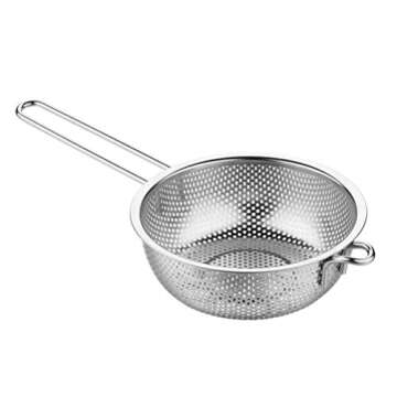 DOITOOL Stainless Steel Colander With Single Long Handle Large Metal Strainer Kitchen Food Strainer for Pasta Spaghetti Vegetable Fruits Noodles Salad 19.2cm