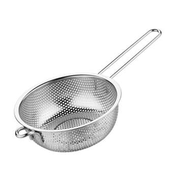 DOITOOL Stainless Steel Colander With Single Long Handle Large Metal Strainer Kitchen Food Strainer for Pasta Spaghetti Vegetable Fruits Noodles Salad 19.2cm