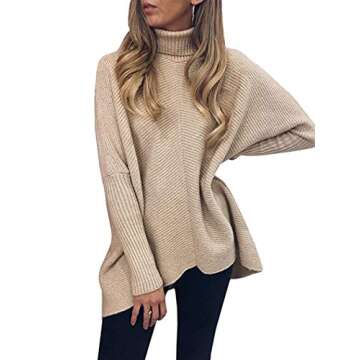 MILLCHIC Women Turtle Cowl Neck Sweater Asymmetric Hem Casual Pullover Knit Tops 8M7-kaqi-L1