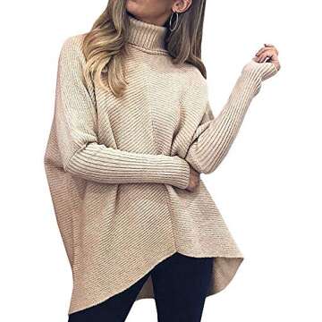 MILLCHIC Women Turtle Cowl Neck Sweater Asymmetric Hem Casual Pullover Knit Tops 8M7-kaqi-L1