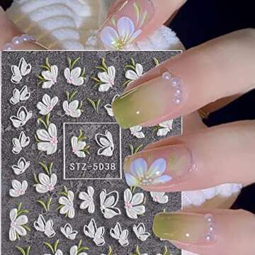 5D Flower Nail Art Stickers - 6 Sheets of Floral Design