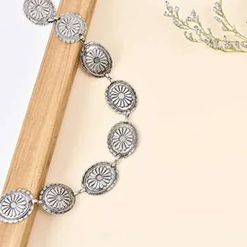 ILuvatar Womens Metal Chain Dress Belt Hollow Out Daisy Sweater Belt Decorated Skinny Waist Belt U28