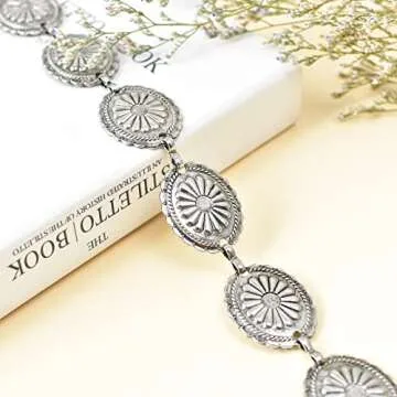 ILuvatar Womens Metal Chain Dress Belt Hollow Out Daisy Sweater Belt Decorated Skinny Waist Belt U28