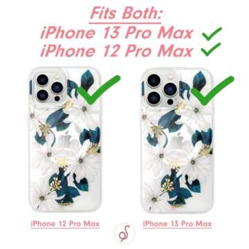 Sonix Phone Case for iPhone 13 Pro Max / 12 Pro Max | Compatible with MagSafe | 10ft Drop Tested | White Flower Print with Gold Foil | Delilah