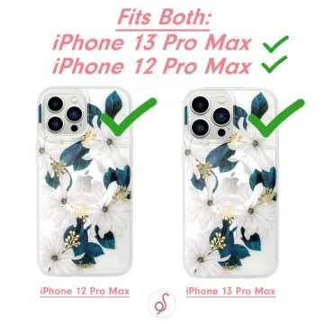 Sonix Phone Case for iPhone 13 Pro Max / 12 Pro Max | Compatible with MagSafe | 10ft Drop Tested | White Flower Print with Gold Foil | Delilah