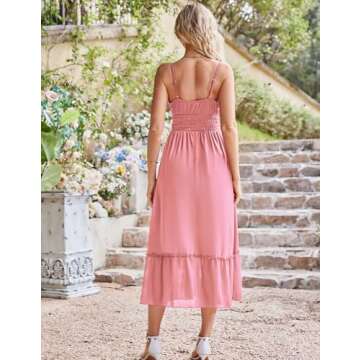 GRACE KARIN Women Summer Maxi Dress Spaghetti Strap Smocked Waist Cami Dress Sleeveless Beach Swing Sundress with Pockets Pink M