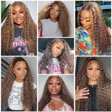 ZZMDS 26" Human Hair Ombre Deep Wave Wig for Women