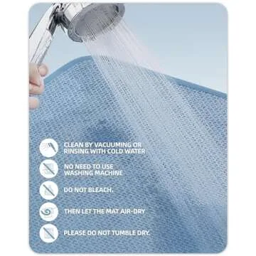 Color&Geometry Blue Chenille Bath Mat - Absorbent, Non-Slip