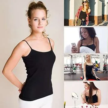 BQTQ 5 Pcs Women's Camisole Tank Top Undershirt Spaghetti Strap Under Shirts, S Black