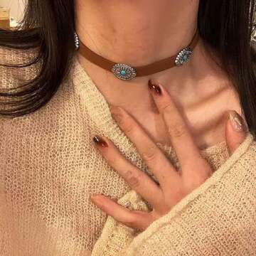 Olbye Bohemia Turquoise Choker Necklace Leather Choker Jewelry Suede Necklace for Women Boho Style