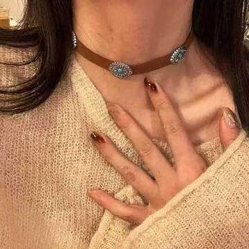 Olbye Bohemia Turquoise Choker Necklace Leather Choker Jewelry Suede Necklace for Women Boho Style