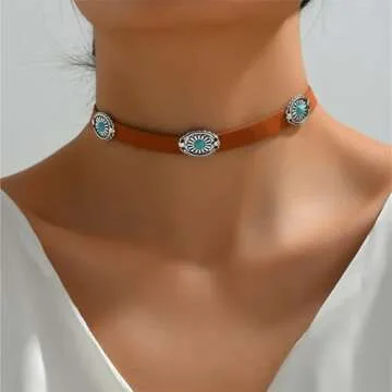 Olbye Bohemia Turquoise Choker Necklace Leather Choker Jewelry Suede Necklace for Women Boho Style