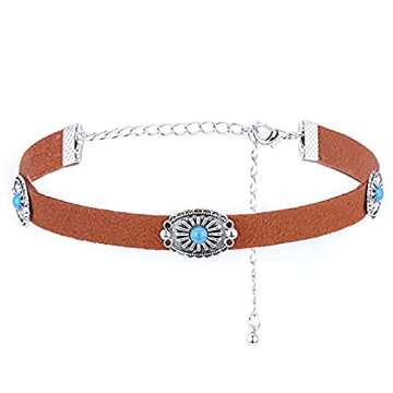 Olbye Bohemia Turquoise Choker Necklace Leather Choker Jewelry Suede Necklace for Women Boho Style