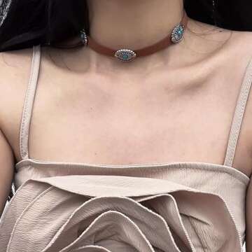 Olbye Bohemia Turquoise Choker Necklace Leather Choker Jewelry Suede Necklace for Women Boho Style