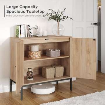 Brafab Set of 2 Sideboard Buffet Cabinet with Storage, 63" W Large Sideboard Cabinet with Natural Rattan Decorated Doors, Rattan Cabinet, for Living Room, Entryway, Bedroom, Dining Room/Square Doors