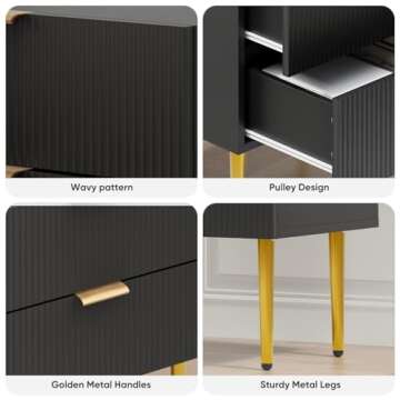 Smart FENDE Nightstand with 2 Drawers, Modern Bedside Table, Mid-Century Modern End Table, Night Stand with Leg for Bedroom