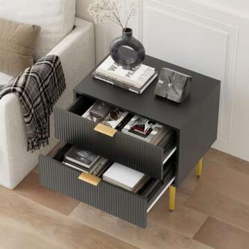 Smart FENDE Nightstand with 2 Drawers, Modern Bedside Table, Mid-Century Modern End Table, Night Stand with Leg for Bedroom