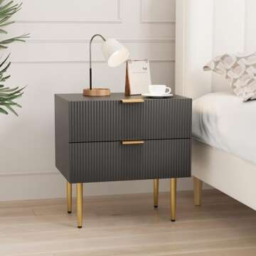 Smart FENDE Nightstand with 2 Drawers, Modern Bedside Table, Mid-Century Modern End Table, Night Stand with Leg for Bedroom