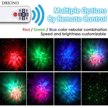 DRIONO Starry Night Light Projector – Remote Control Rotating 7 Color Modes Optional Galaxy Night Light Nebular Cloud and Star Projector, RBG/Speed/Brightness Adjustable