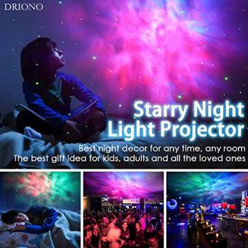 DRIONO Starry Night Light Projector – Remote Control Rotating 7 Color Modes Optional Galaxy Night Light Nebular Cloud and Star Projector, RBG/Speed/Brightness Adjustable