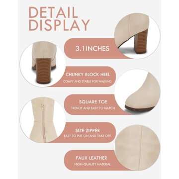 Coutgo Women's Thigh High Fashion Boots Faux Leather Block Chunky Heels Square Toe Fall Winter Shoes Cream 7