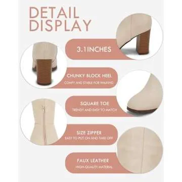 Coutgo Women's Thigh High Fashion Boots Faux Leather Block Chunky Heels Square Toe Fall Winter Shoes Cream 7