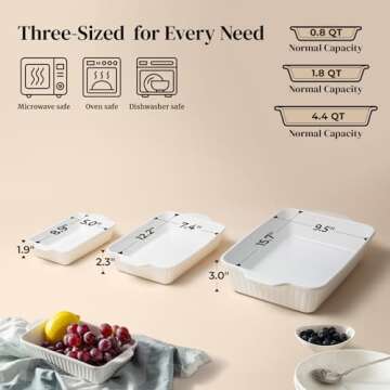 DOWAN Casserole Dishes for Oven, Baking Dishes Set, Ceramic Bakeware Sets of 3, Lasagna Pan Deep, Re...